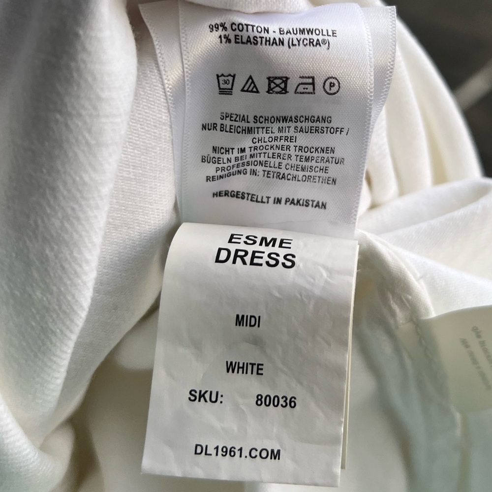 ๐ DL1961 White Denim Sleeveless Stretch Cotton Midi Dress Size L Elegant Summer - Picture 15 of 17